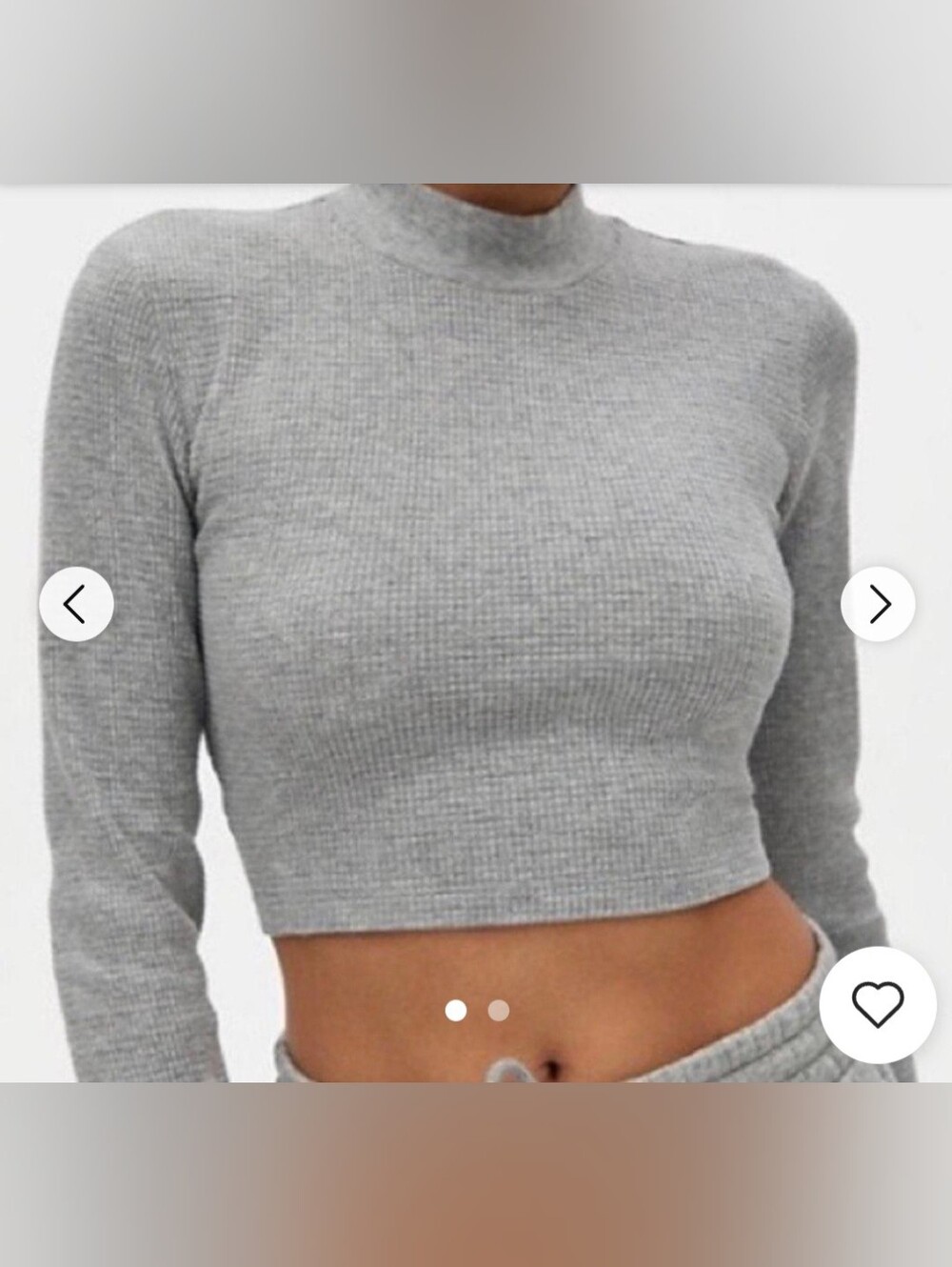 TNA Gray Ribbed Mock-Neck Long-Sleeve Crop Top
